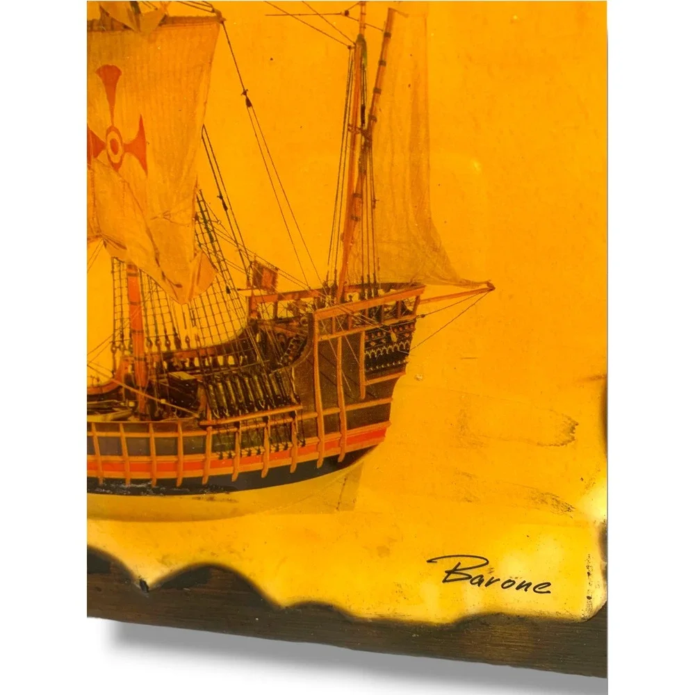 Vintage Barone Spanish Galleon Ship Resin Wood Plaque Wall Art 13
